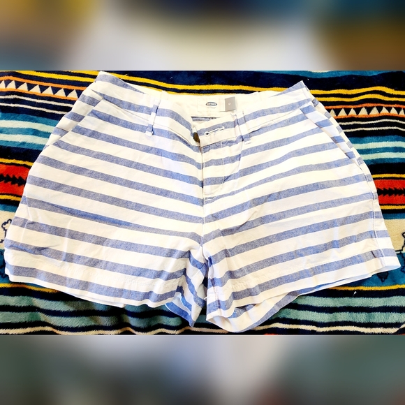 Old Navy Pants - Old Navy Blue White Striped Linen Blend Everyday Shorts Women's Size 0 Coastal